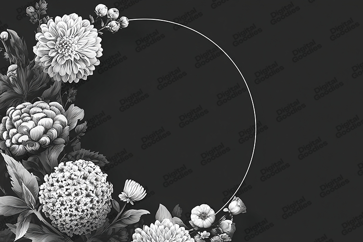 Black and White Floral Frame - Noir Botanical Circle Border