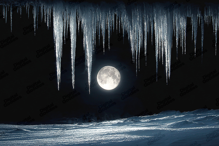 Full Moon Winter Landscape - Arctic Icicle Night Background