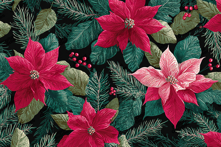 Red Poinsettia Christmas Pattern - Mixed Pine & Berry Print