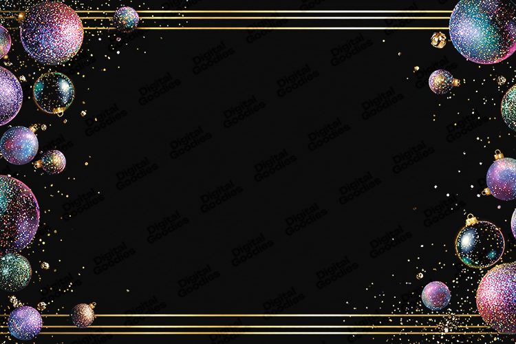 Iridescent Glitter Bauble Frame - Gold Linear Black Backdrop