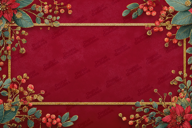 Red Poinsettia Christmas Frame - Gold Glitter Holiday Border