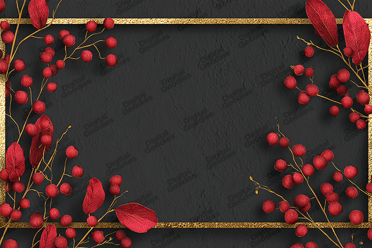 Red Winter Berry Frame - Gold Glitter Christmas Botanical
