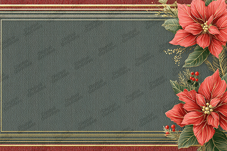 Elegant Poinsettia Frame - Gold Pinstripe Christmas Border