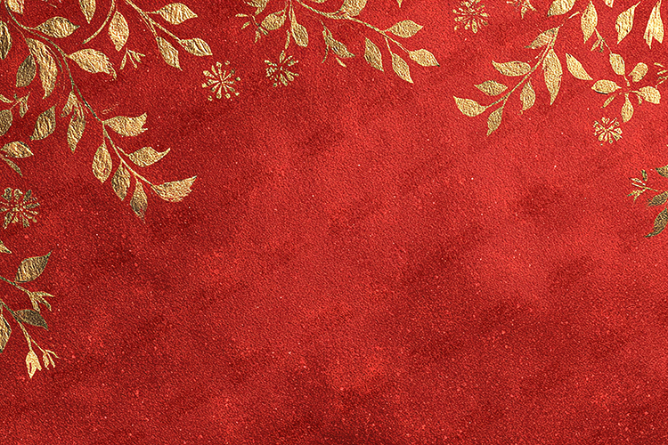 Gold Foil Floral Border - Luxury Crimson Holiday Background