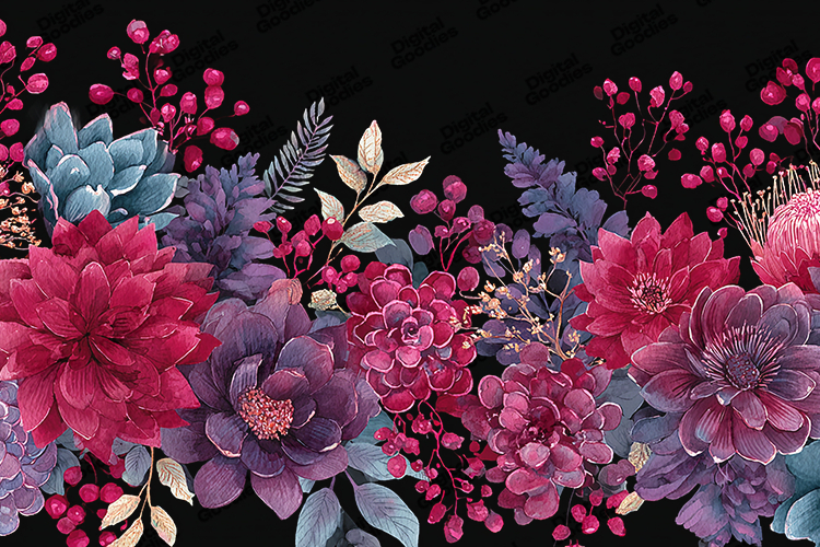 Burgundy Watercolor Floral - Dark Moody Winter Botanical Art