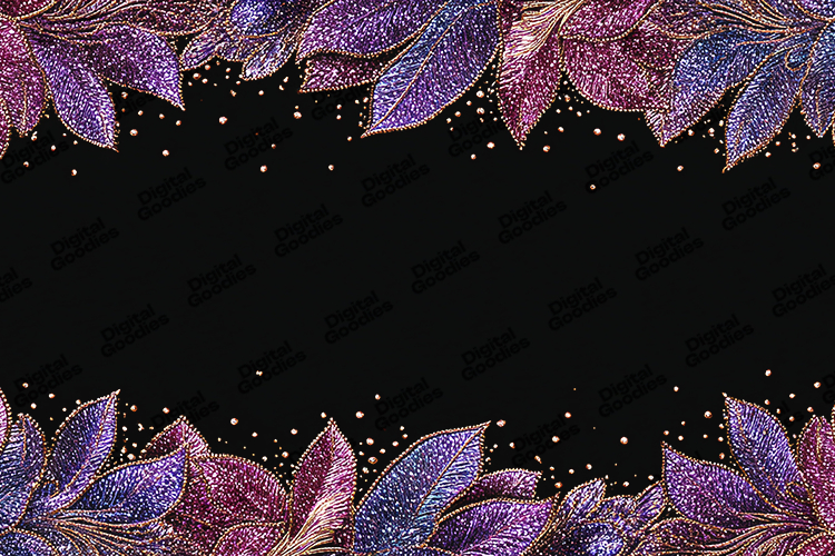 Glitter Purple Pink Leaves Frame Border Background Black
