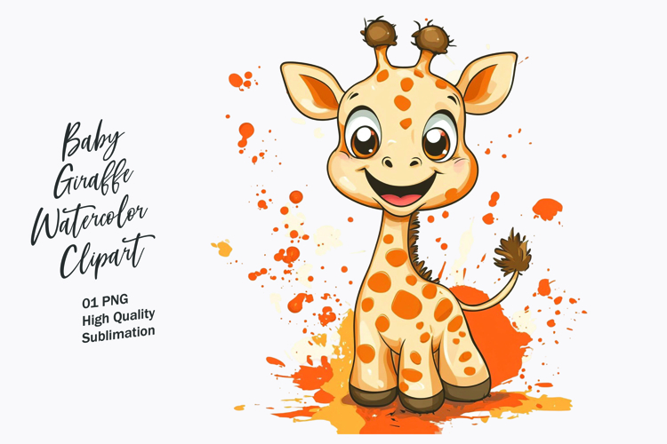 Baby giraffe watercolor clipart PNG