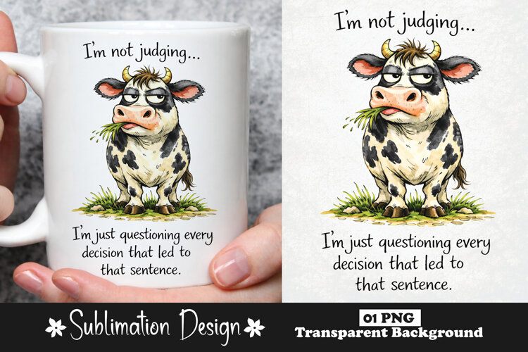 I'm Not Judging Funny Sarcastic Cow Attitude Humor PNG example image 1
