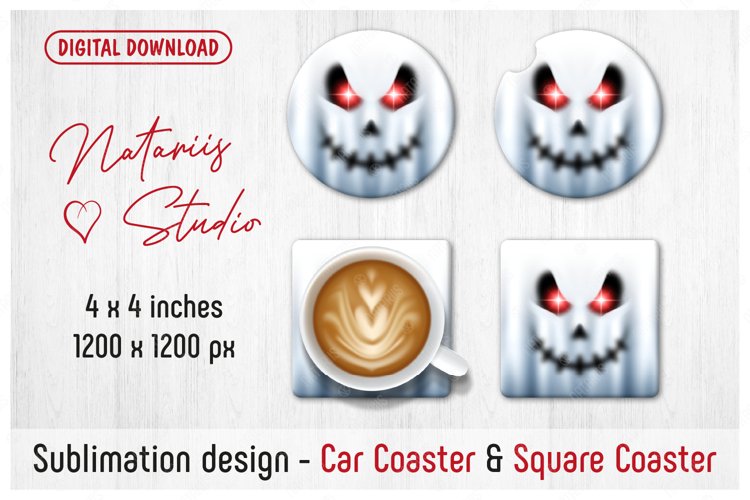 Funny Halloween Design. Coaster Sublimation Template