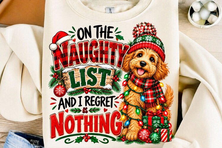 Funny Naughty List Christmas Dog Sublimation PNG example image 1