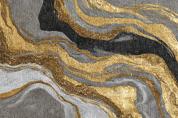 Gold Glitter Agate - Luxury Charcoal Canvas Abstract Art
