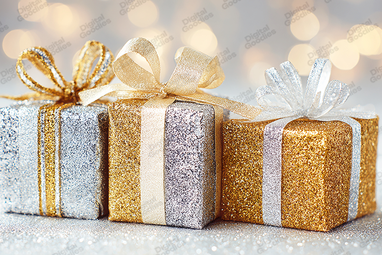 Gold Silver Glitter Gifts - Luxury Christmas Present Art