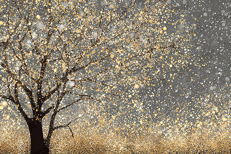 Golden Glitter Tree - Luxury Sparkling Winter Holiday Art