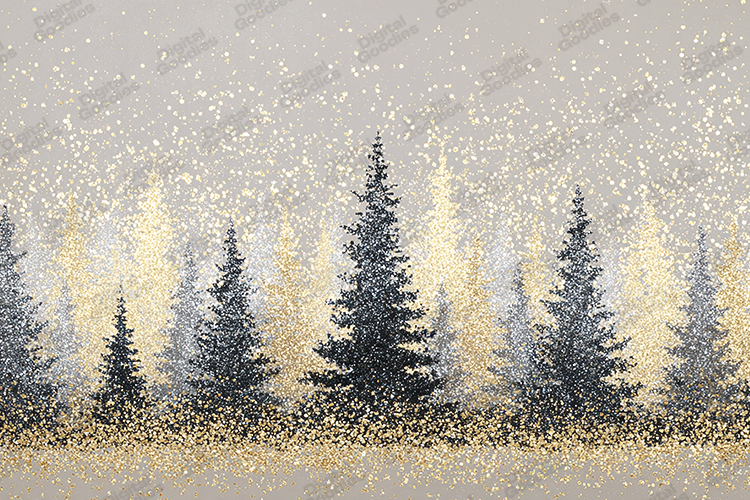 Glitter Pine Forest - Luxury Gold Silver Winter Tree Art