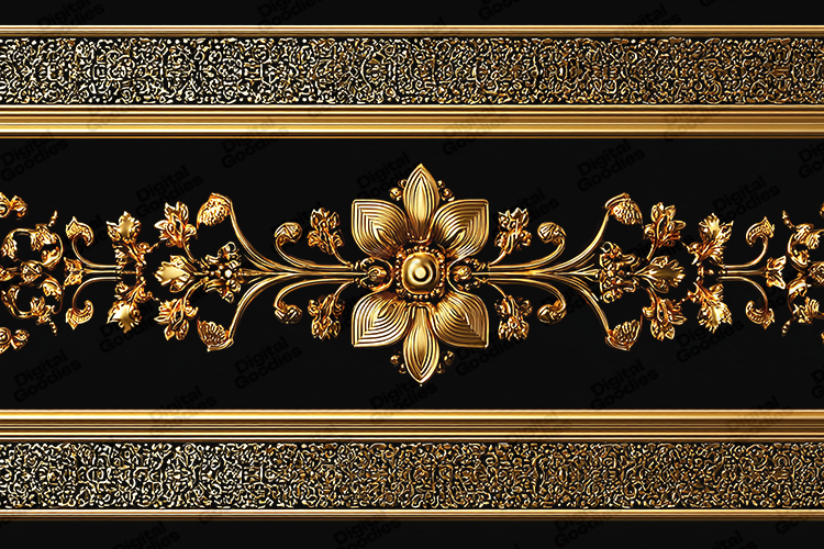 Ornate Gold Filigree Border - Luxury Floral Black Background