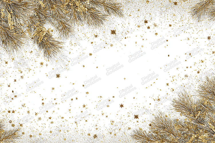 Gold Pine Christmas Background - Elegant Glitter Snow Frame