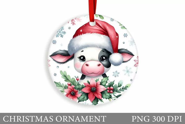 Cute Cow Christmas Ornament. Christmas Ornament Sublimation
