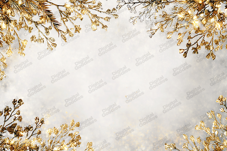 Gold Winter Floral Frame - Twinkling Branch Holiday Backdrop