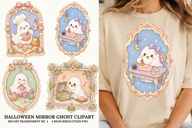 Mirror Ghost PNG Spooky Sublimation Design Fun Art