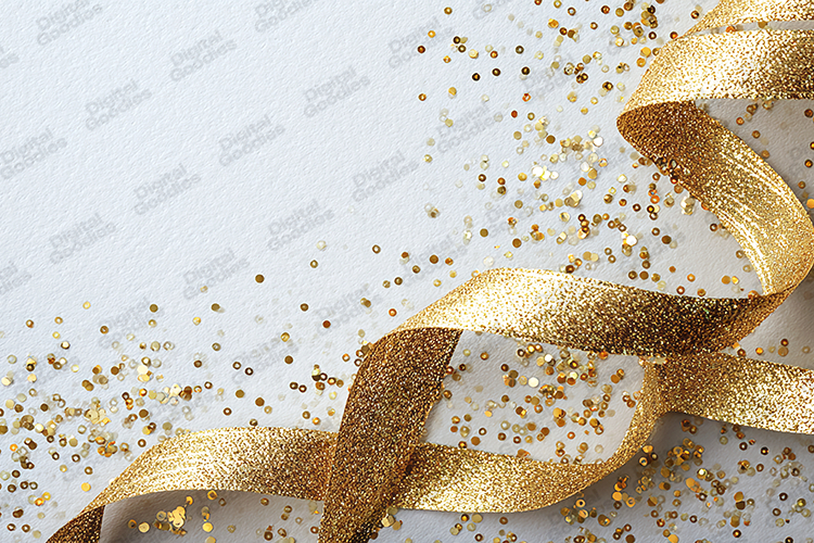 Gold Glitter Ribbon Background - Festive White Sparkle Art