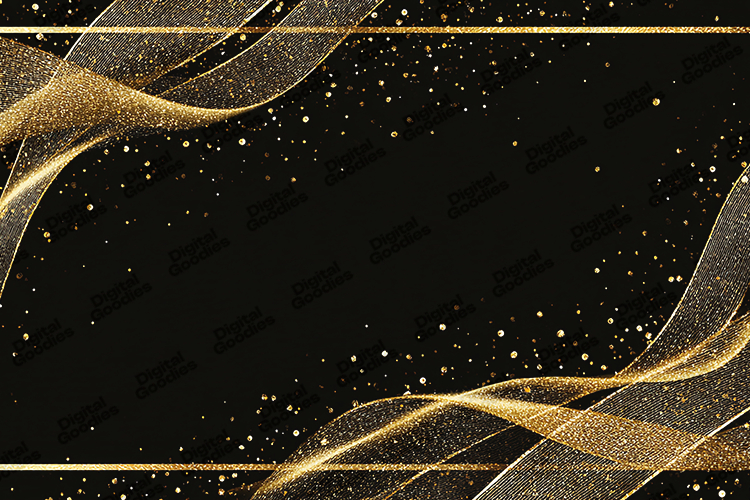 Gold Mesh Ribbon Frame - Metallic Glitter Black Holiday Art