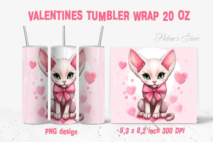 Valentines Sphynx cat on pink tumbler wrap 20 oz sublimation