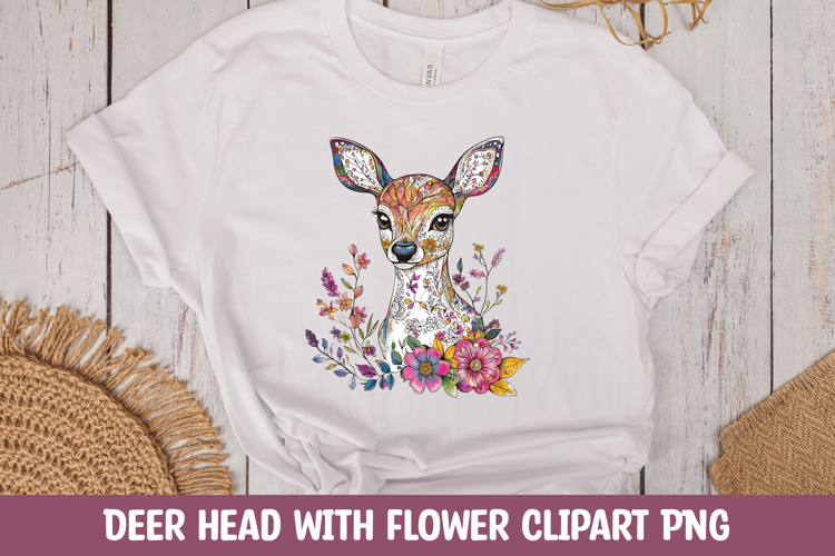Deer floral face t-shirt sublimation PNG