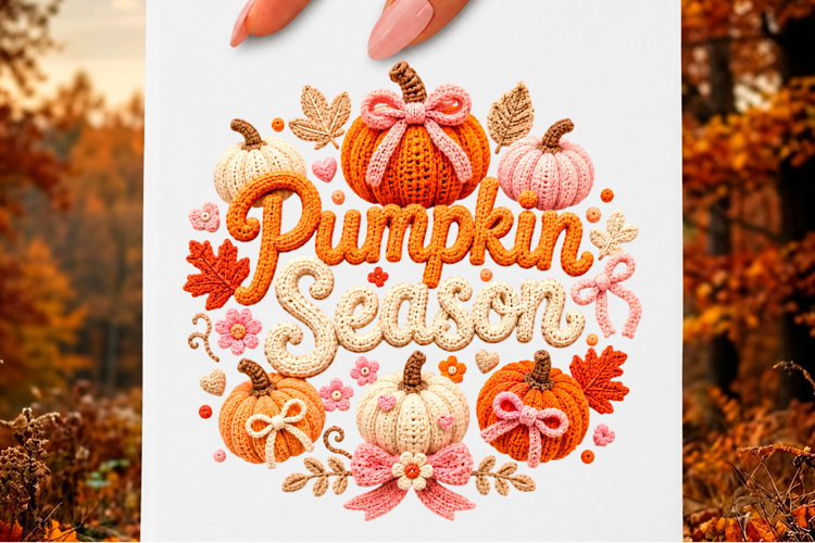 Faux Yarn Pumpkin Season Coquette PNG example image 1
