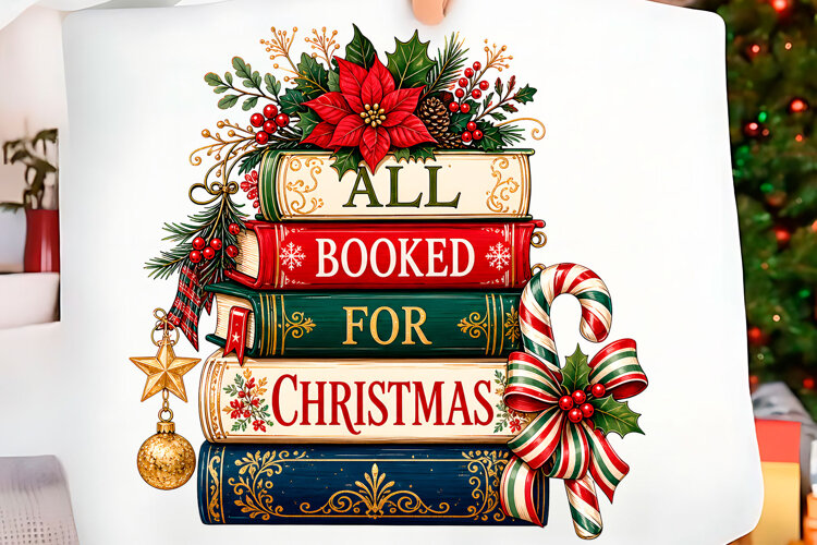 All Booked for Christmas Books PNG Christmas T-shirt PNG Des example image 1