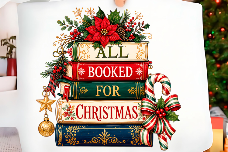 All Booked for Christmas Books PNG Christmas T-shirt PNG Des