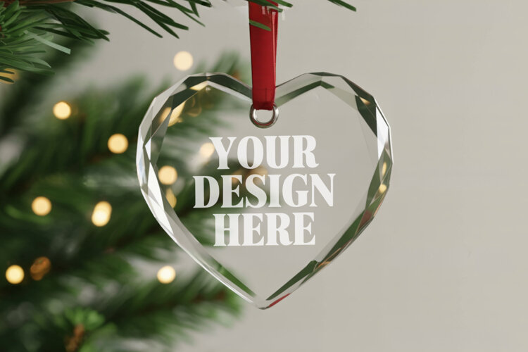 Christmas Heart Crystal Glass Ornament Mockups example image 1