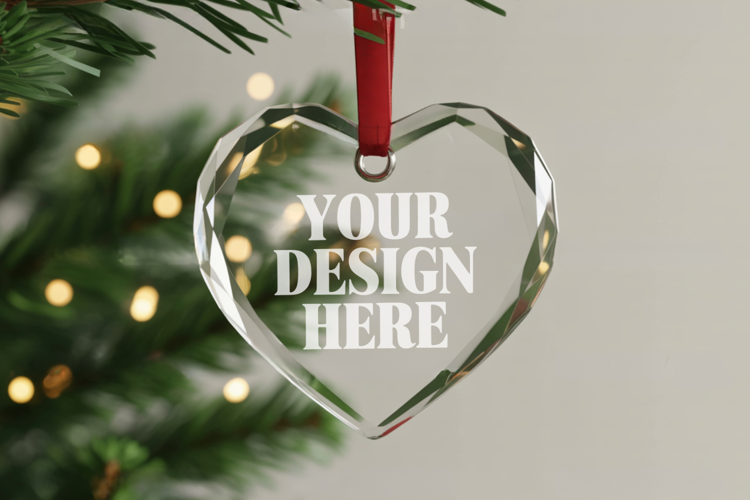 Christmas Heart Crystal Glass Ornament Mockups