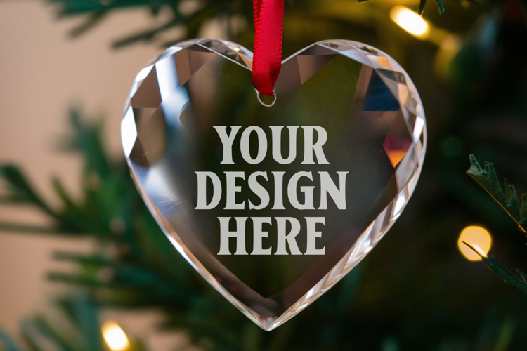 Christmas Heart Crystal Glass Ornaments Mockup