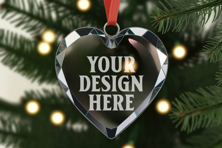 Christmas Heart Glass Ornament Mockup | Hanging Holiday Orna