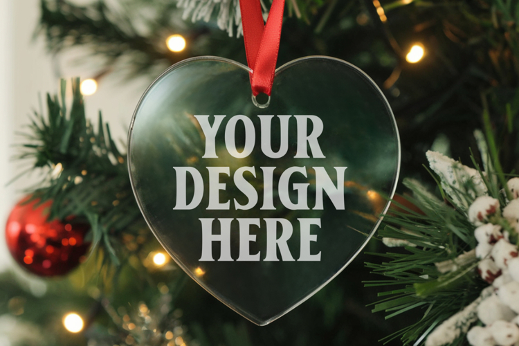 Christmas Heart Crystal Glass Ornaments Mockups