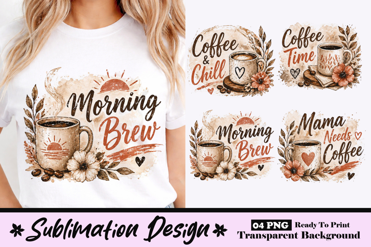 Morning Brew Coffee Floral Aesthetic Cozy Sublimation Design