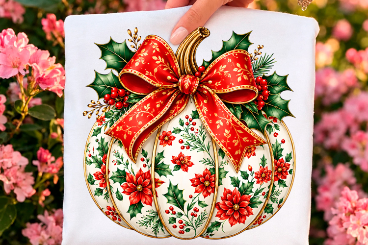 Christmas Poinsettia Pumpkin PNG