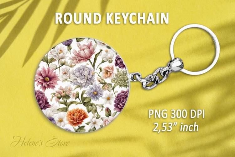 Flower round keychain sublimation|Flowers Car coaster design example image 1