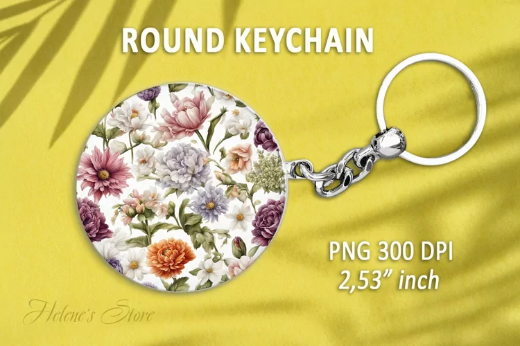 Flower round keychain sublimation|Flowers Car coaster design