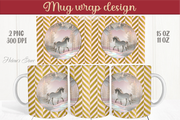 Christmas horse mug wraps png | Golden sublimation design