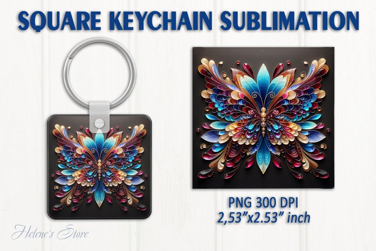 3d Crystal butterfly keychain sublimation | Square keychain example image 1