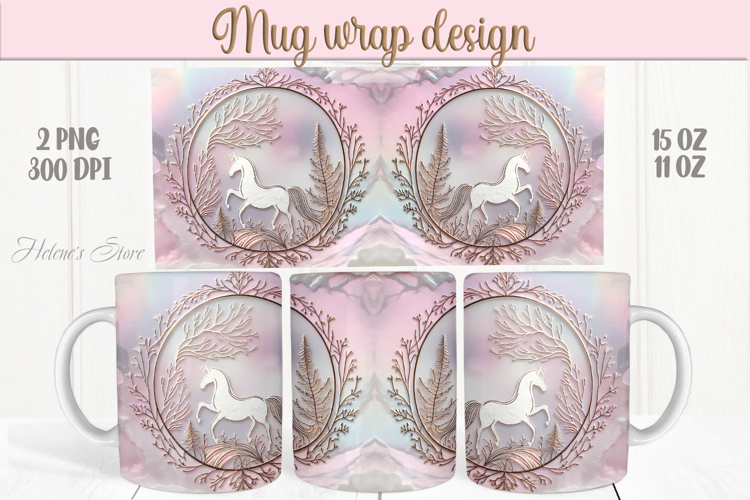 Magic Christmas horse mug wrap png |Pink & gold mug design