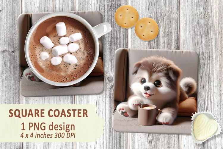 Dogs Square Coaster sublimation | Dog and coffee designs png