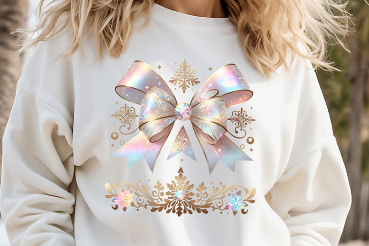 Christmas coquette bow design|Iridescent bow T-shirt clipart