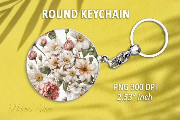 Flower round keychain sublimation|Flowers Car coaster design