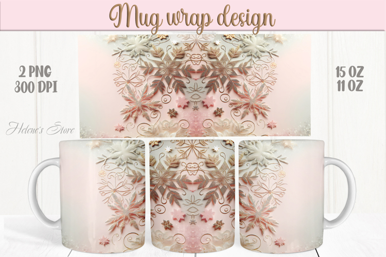 Christmas snowflakes mug wraps png | Pink & gold mug design