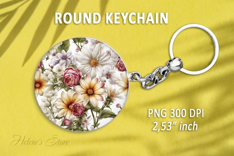 Flower round keychain sublimation|Flowers Car coaster design example image 1