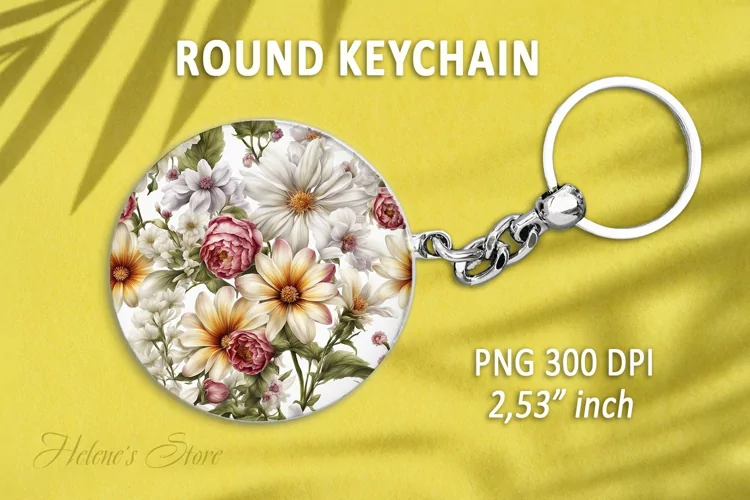 Flower round keychain sublimation|Flowers Car coaster design