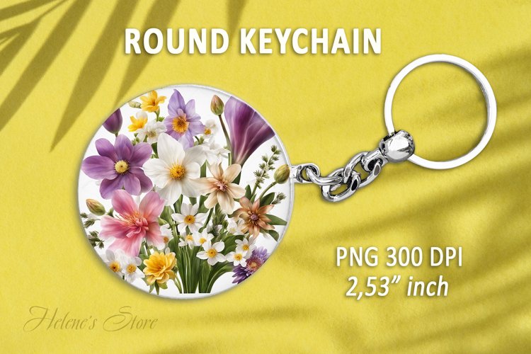 Flower round keychain sublimation|Flowers Car coaster design example image 1
