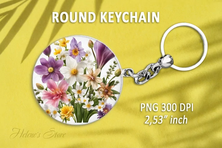 Flower round keychain sublimation|Flowers Car coaster design